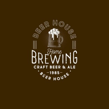 Bira logosunu görmeniz gerekir. Pub amblemi. Bira ve köpük amblemi bir fincan. Zanaat bira logo. Vintage tarzı.