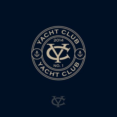 Y ve C baş harfleri. Logo yat kulübü, deniz ürünleri restoranı logosu. Y ve C işaretli harfler daire şeklinde..