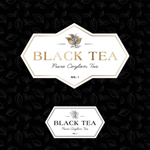 Черный Чай Логотип Бесшовный Узор Элитный Чай Листья Буквы Классическом — стоковый вектор