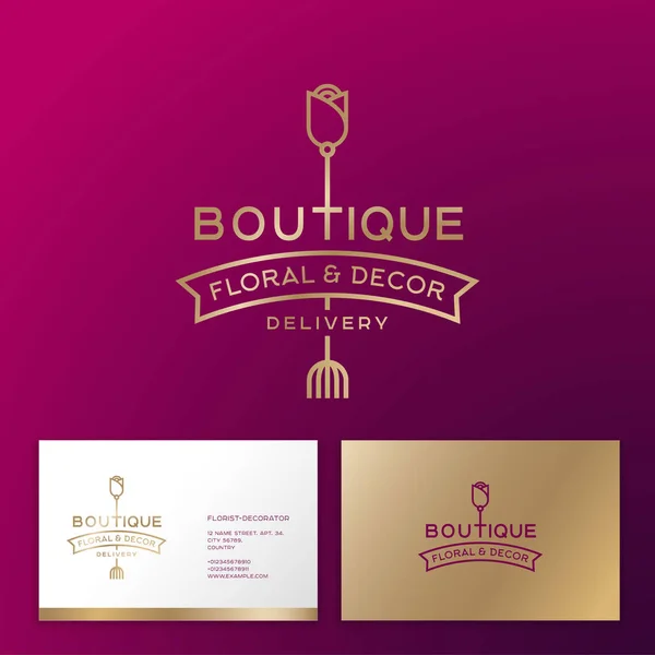 Logo Boutique Flowers Home Decor Rose Letters Ribbon Premium Business — Stock Vector