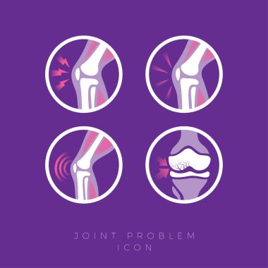 Set of icons of the joints and their treatment Cartilage damage, arthritis, osteoarthritis, restoration of cartilage pain relief icons. Flat icons in a round frames. clipart