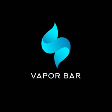 Vaporizer Bar Logosu. Mavi soyut duman simgesi. Vape dükkanı logosu. Buharlaştırıcı grafik amblemi.