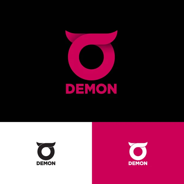 Demon Logo Simbol Bulat Dengan Tanduk Kecil Kartu Bisnis Pilihan - Stok Vektor