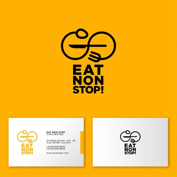 Coma Logotipo Non Stop Café Restaurante Emblema Colher Garfo Como — Vetor de Stock