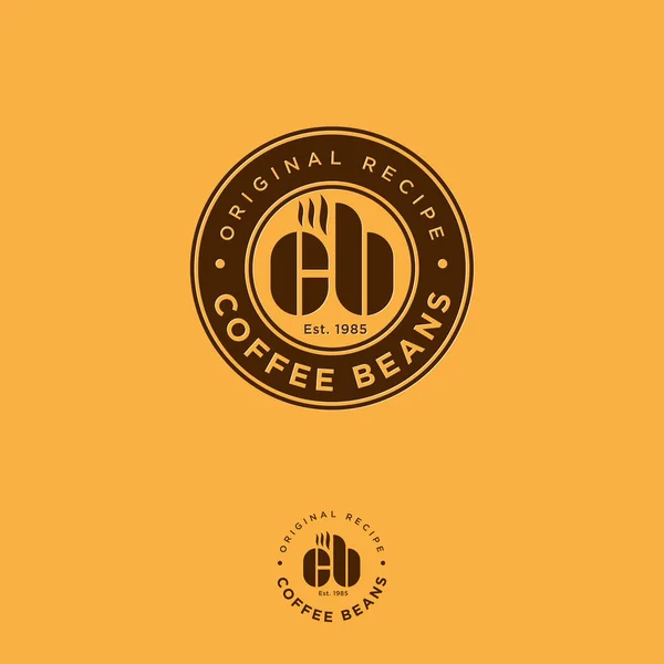 Logo Coffee Beans Lambang Kafe Coklat Dengan Latar Belakang Kuning - Stok Vektor