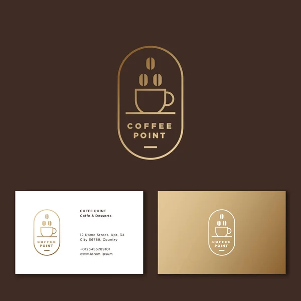 Logotipo Ponto Café Emblema Café Xícara Grãos Café Letras Uma — Vetor de Stock