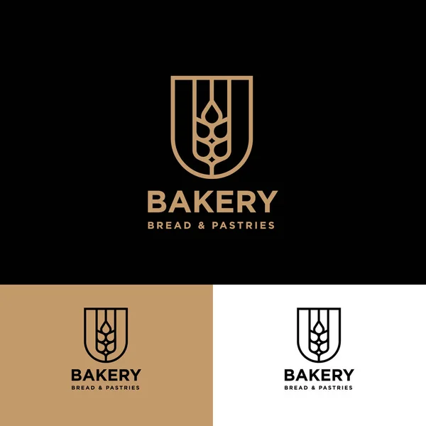 Logotipo Padaria Spikelet Escudo Heráldico Diferentes Origens Logótipo Agrícola Identidade —  Vetores de Stock