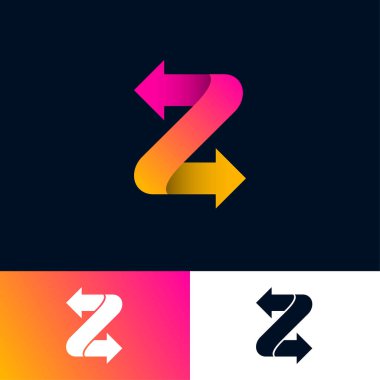 Z logosu. Oklar ile şerit. Z origami Monogram. Yön mektubu. Ağ simgesi. Teslimat veya lojistik.