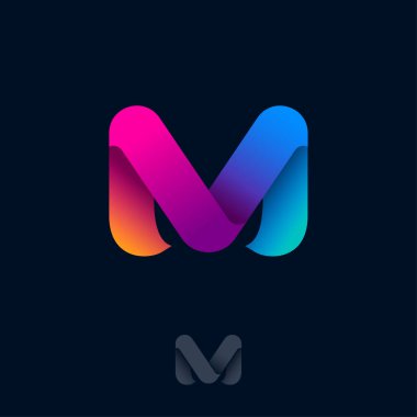 M logosu Gökkuşağı Kurdelelerinden oluşur. M origami monogramı. Ağ, web simgesi. Ui Tasarım. 