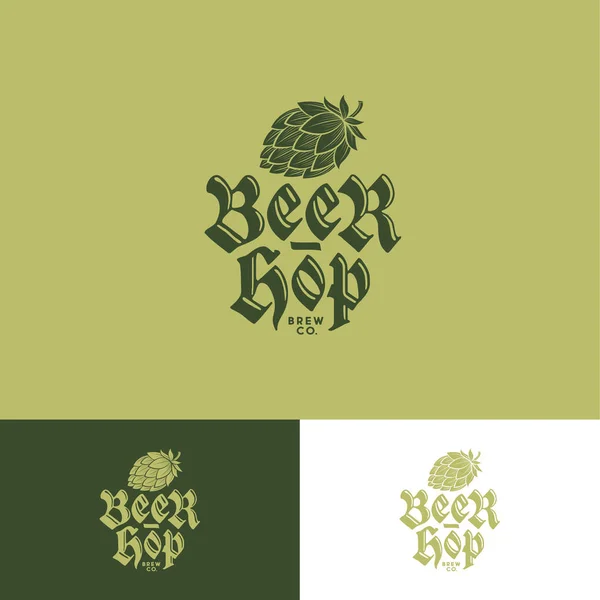 Logo Green Hop Logo Brasserie Emblème Pub Bière Sur Différents — Image vectorielle