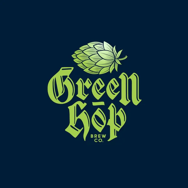 Logotipo Green Hop Logo Brewing Company Beer Pub Emblem Hop — Vetor de Stock