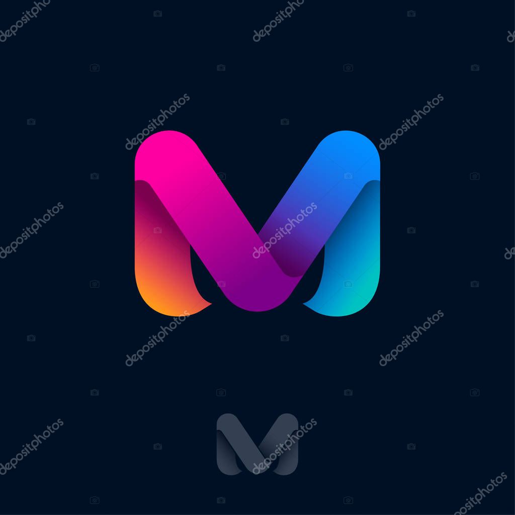 M logo Consist of  Rainbow Ribbons. M origami monogram. Network, Web Icon. Ui Design.