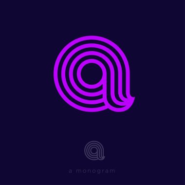 Bir mektup. Menekşe Bir Monogram İnce Çizgilerden Oluşur, Karanlık Bir Arka Plan Üzerine İzole Edilmiştir. Web, Ui simgesi. 