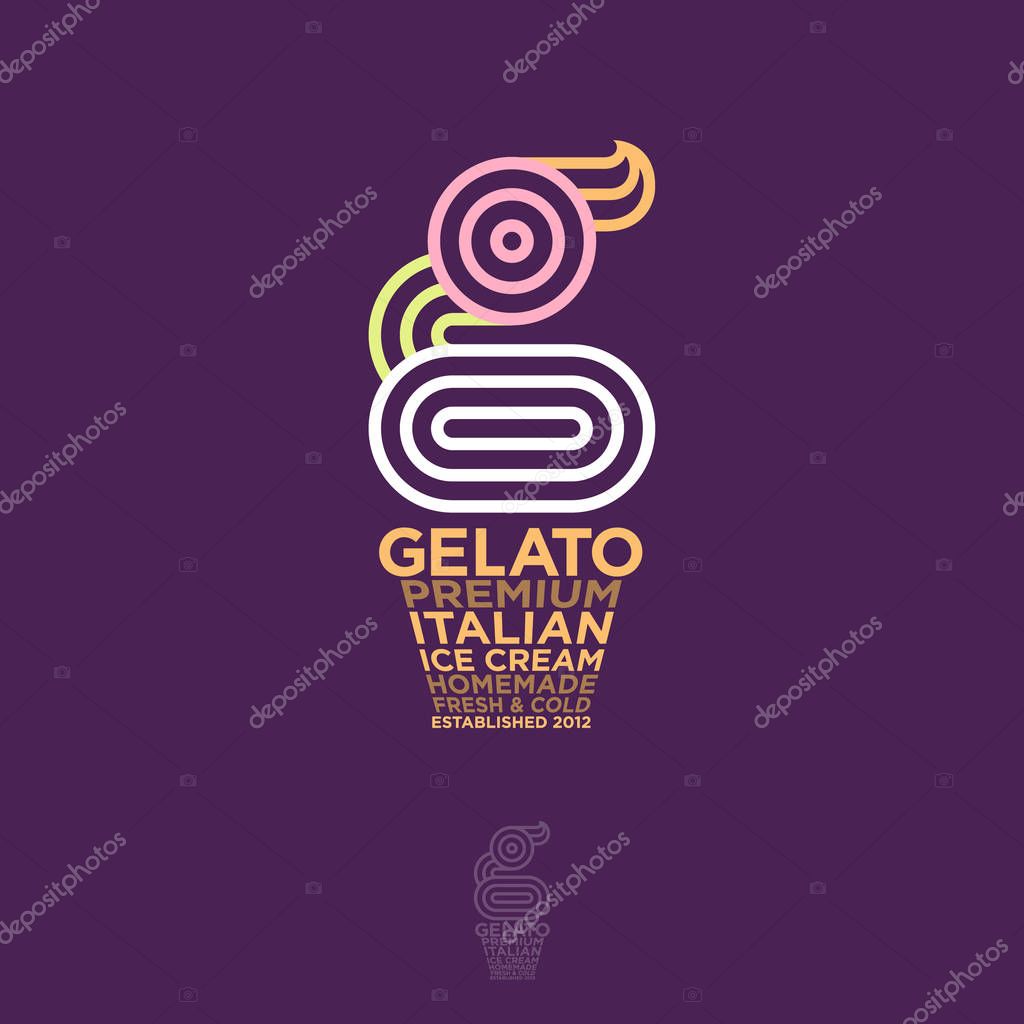 Gelateria Logo. Italian Ice Cream Emblem. G monogram like Ice cream. Typography composition as waffle cone and Scoops of Ice Cream.
