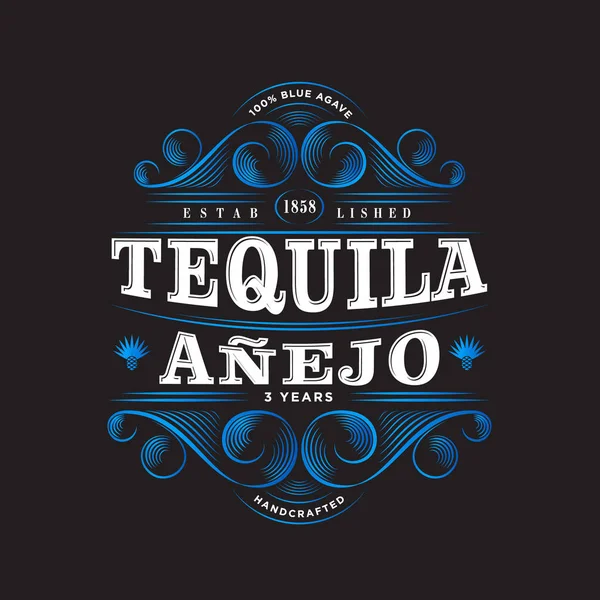Tequila Anejo Logosu Tekila Etiketi Premium Paketleme Tasarımı Kompozisyon Curlicues — Stok Vektör