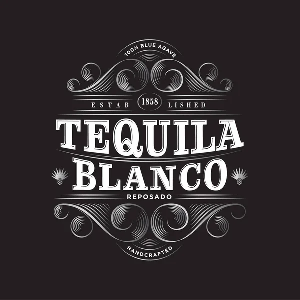 Logotipo Tequila Blanco Etiqueta Tequila Blanco Design Embalagem Premium Letras — Vetor de Stock