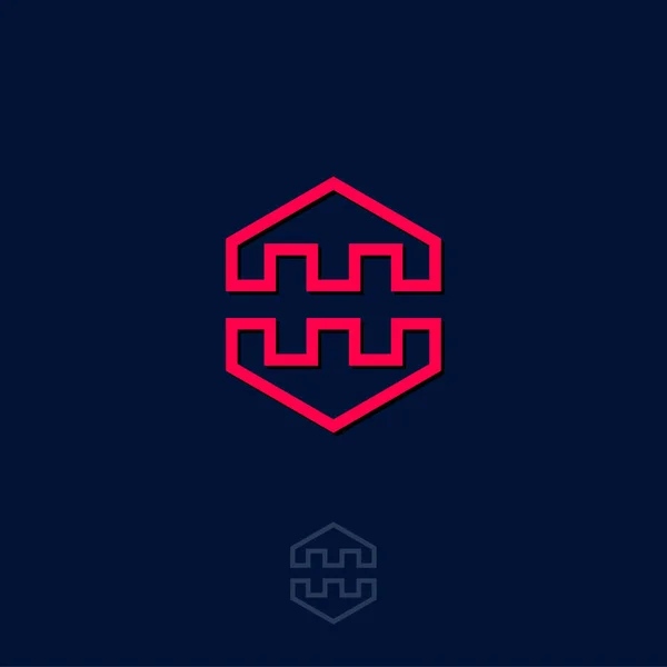 Monograma Letra Logotipo Hexágono Casa Casa Logotipo Imobiliário Isolado Fundo — Vetor de Stock