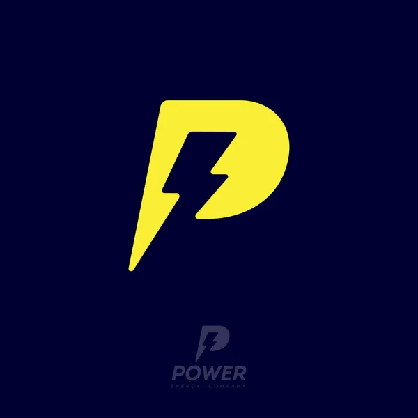 Power Logo Brief Und Blitz Auf Dem Dunklen Hintergrund Monogramm — Stockvektor