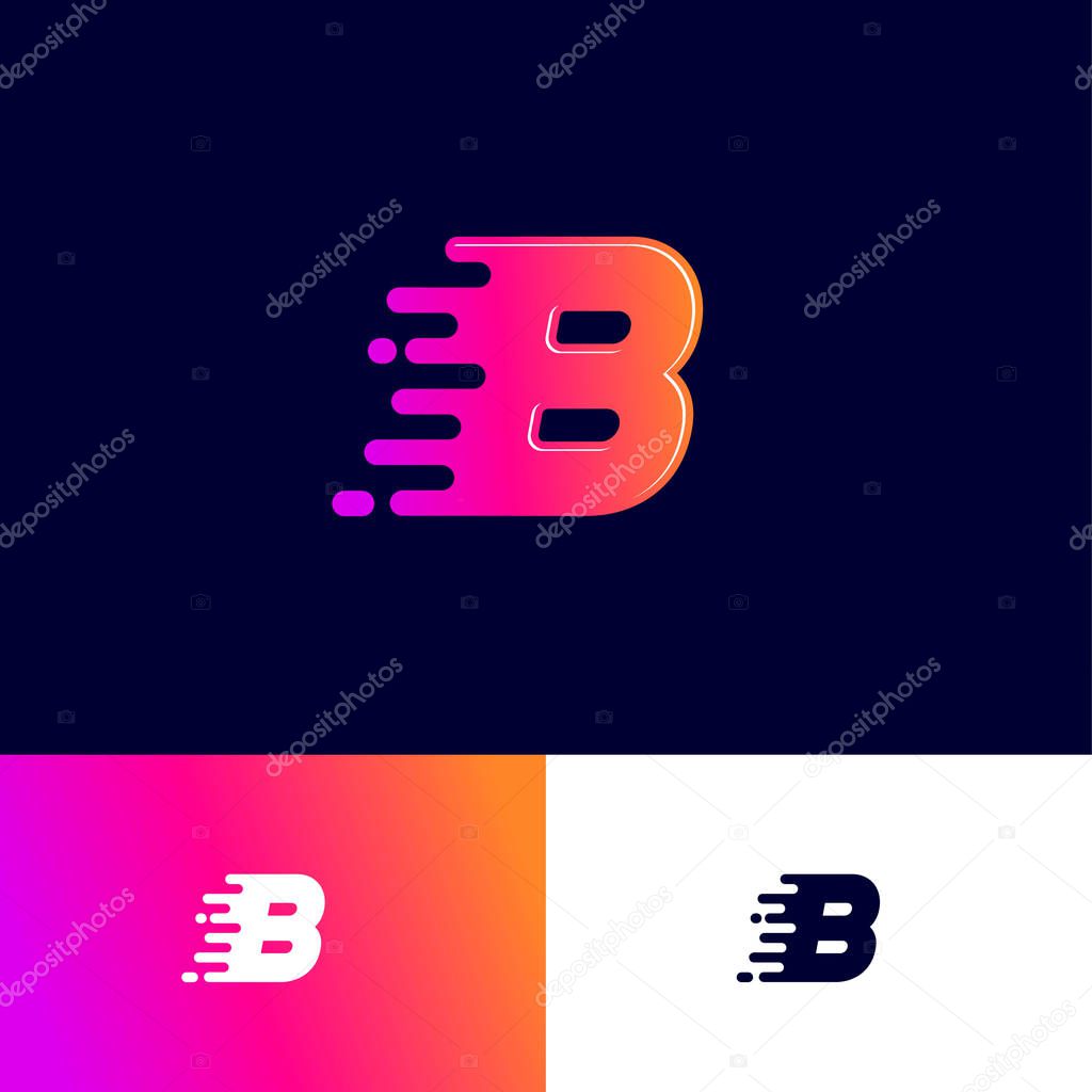 Movement letter B with wind on a different backgrounds. Dynamic logo. Velocity or delivery icon.