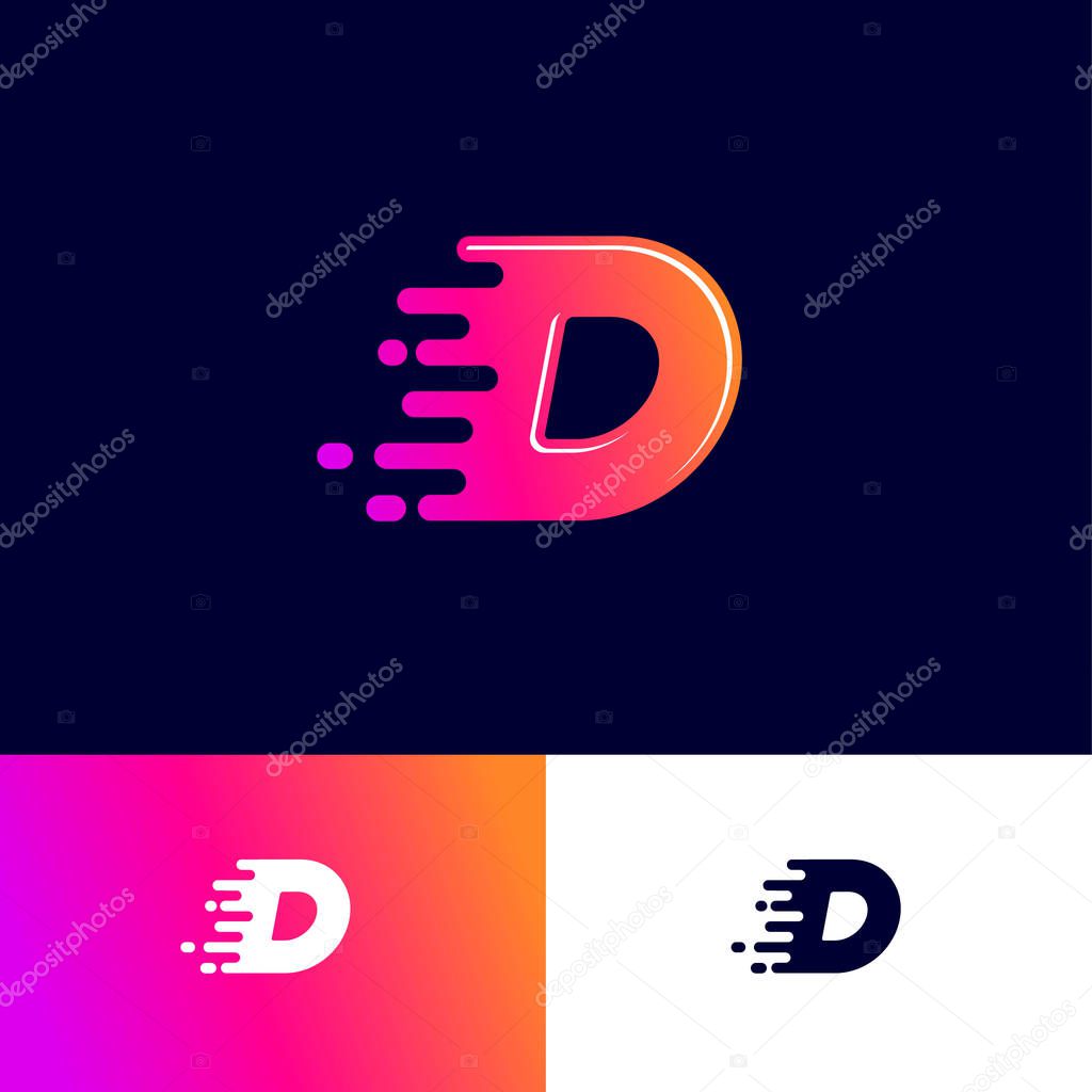 Movement letter D with wind on a different backgrounds. Dynamic logo. Velocity or delivery icon.