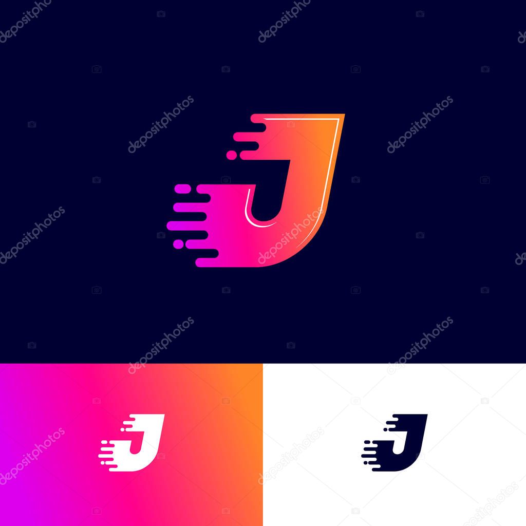 Movement letter J with speed symbol on a different backgrounds. Dynamic logo. Velocity or delivery icon.