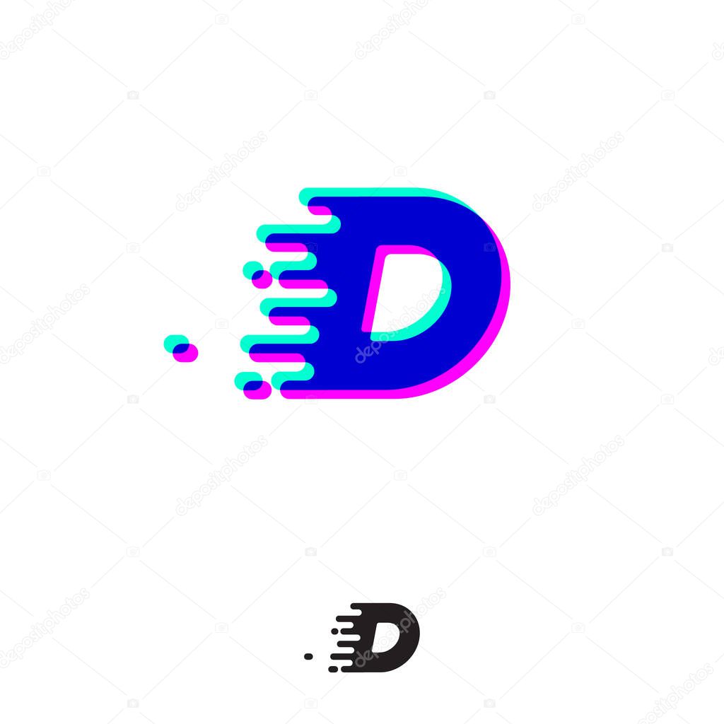 D monogram with stereo effect. D letter with movement and shift. Dynamic logo. Velocity or delivery icon.
