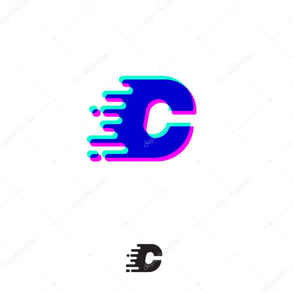 C monogram with stereo effect. C letter with movement and shift. Dynamic logo. Velocity or delivery icon.