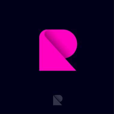 R logosu. R soyut monogram. Pembe geometrik elemanlar Bina veya inşaat logosu. Tek renkli seçenek.