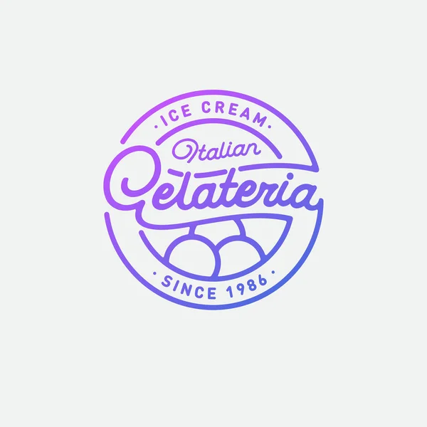 イタリアンアイスクリームのロゴ ゲラテリアのエンブレムとサイン イタリアのアイスクリームのエンブレム アイスクリームと文字のスクープを円の中で — ストックベクタ