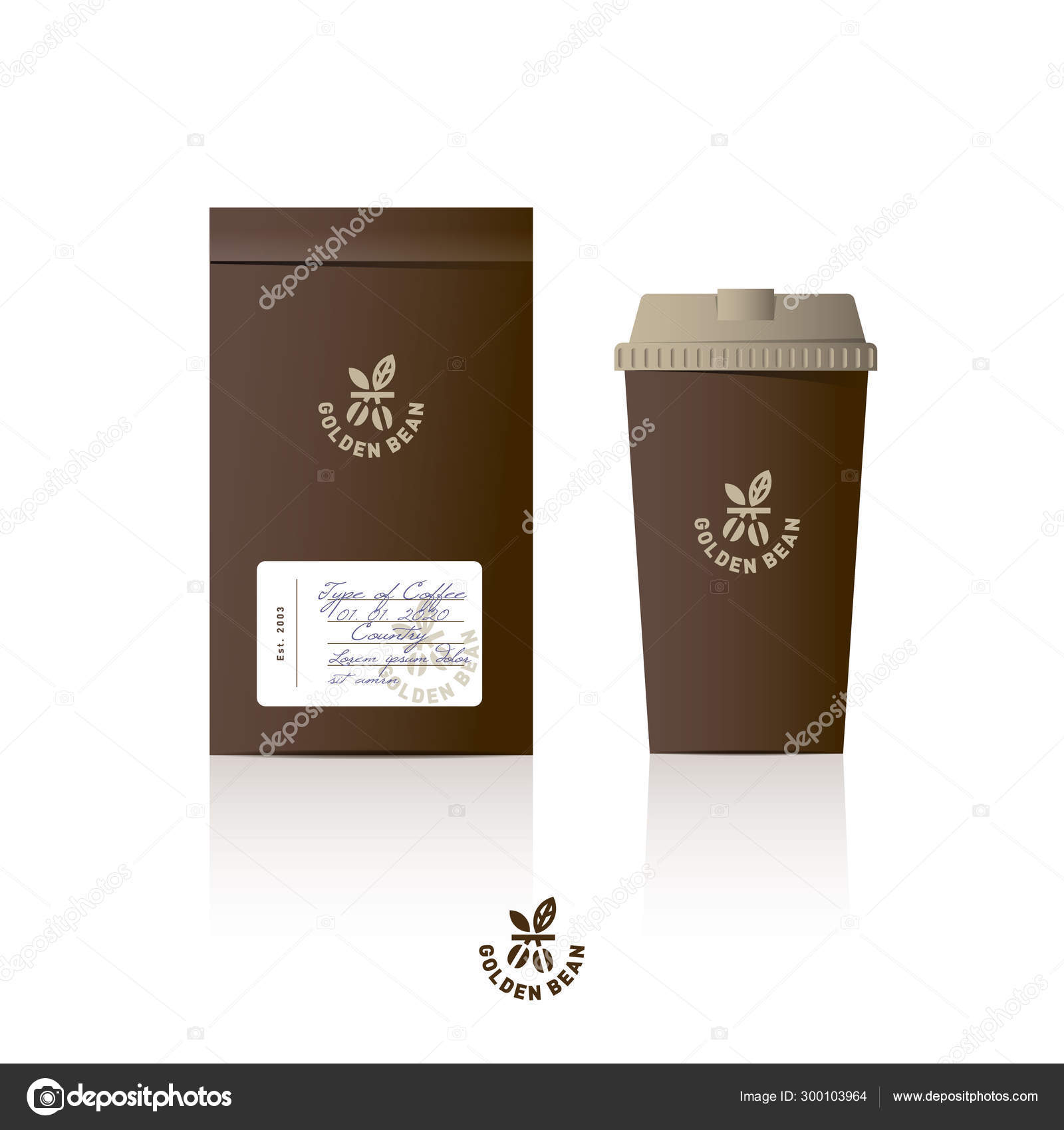 Download Golden Coffee Bean Logo Packaging Design Pack Coffee Mug Mock Stock Vector C Nataly 314 300103964 Yellowimages Mockups