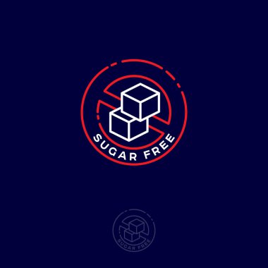 Şekersiz simge. Basit doğrusal simge. Koyu bir arka plan üzerinde bir daire içinde şeker üç küp.