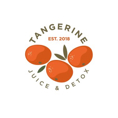 Mandalina logosu. Meyve suyu ve detoks logosu. Olgun organik meyve amblemi.