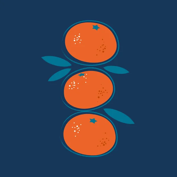 Mandarine Einfache Illustration Mandarine Saftige Früchte Mit Blättern Auf Blauem — Stockvektor