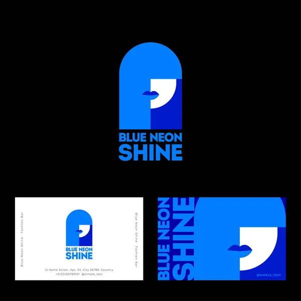 Modré Neonové Logo Vizitka Plakát Logo Salónu Krásy Nočního Klubu — Stockový vektor