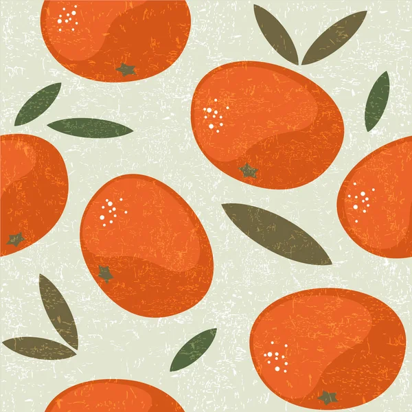 橘子无缝图案 普通话多汁的水果与叶子在破旧的背景 — 图库矢量图片
