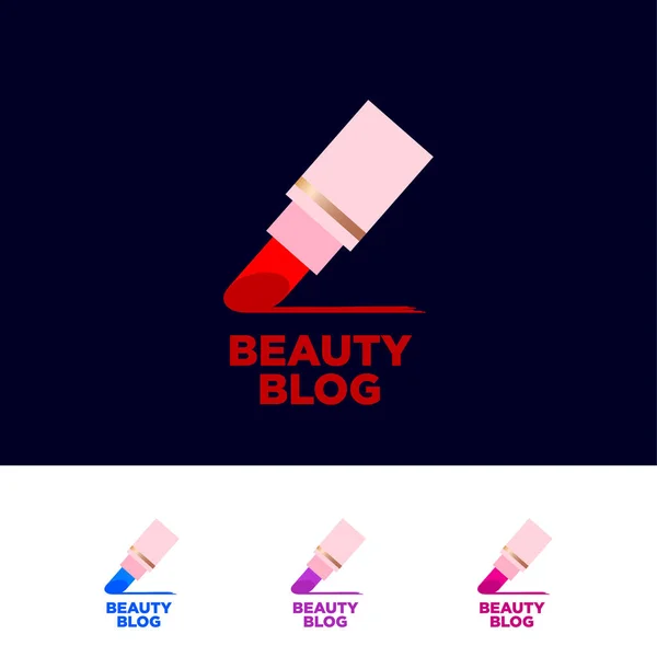 Beauty Blog Logo Lipstick Letters Line Different Color Schemes Different — Stock Vector