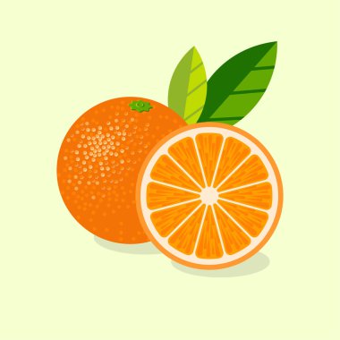 Portakal illüstrasyon. Olgun portakal hafif bir arka plan üzerinde yaprakları ile sulu meyve.