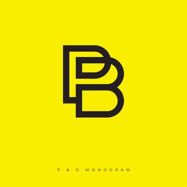 PとBモノグラム 黄色の背景に線形の単純な文字 ミニマリストスタイル — ストックベクタ