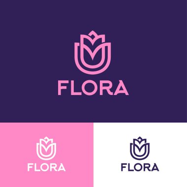 Flora logosu. Çiçek butik ve ev dekorasyonu. Çiçek çapraz elementlerden oluşur. Premium iş amblemi. 