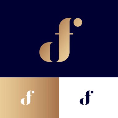 D, F logosu. D ve F monogramı. Farklı arka planlarda orijinal altın sembol. Web, ui simgesi.