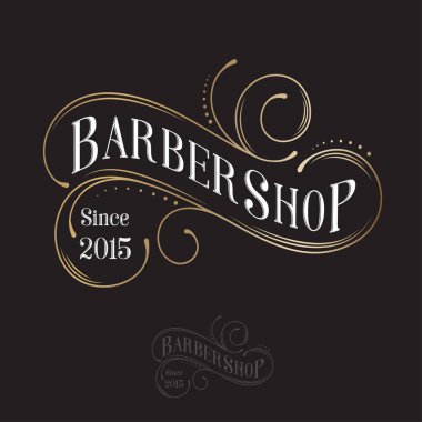 Berber dükkanı logosu. Kaligrafi kompozisyonu. Mektuplar ve koyu bir arka plan üzerinde vintage amblemi gibi kıvırcık elemanları.