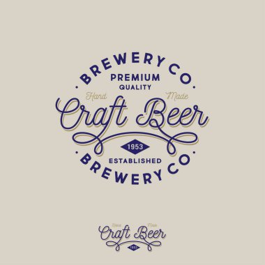 Zanaat bira ve Brewing şirket logosu. Pub amblemi. Kurdele ve mektuplar. Vintage tarzı. Kartvizit.