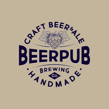 Beer Pub amblemi. Gravür tarzında harfler ve hop konisi. Zanaat Bira logotürü. Vintage tarzı. 