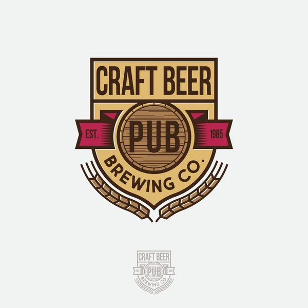 Logo Craft Beer Emblème Comme Bouclier Héraldique Avec Rubans Lettres — Image vectorielle