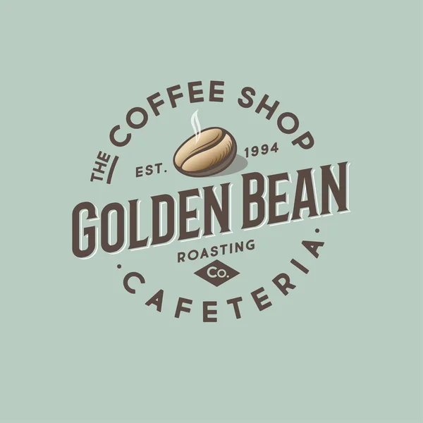 Café Und Cafeteria Logo Eine Goldene Kaffeebohne Mit Buchstaben Einem — Stockvektor