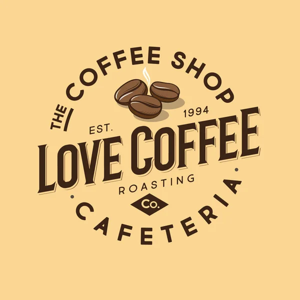 Kaffee Logo Liebe Kaffee Emblem Geröstete Kaffeebohnen Mit Buchstaben Einem — Stockvektor