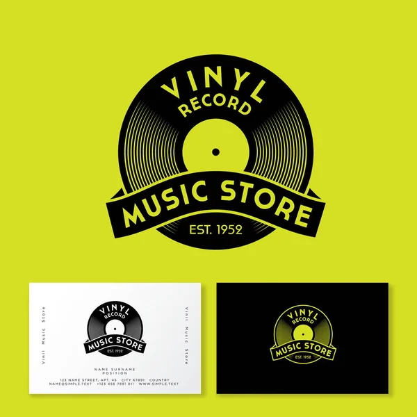 Record Vinile Con Nastro Logo Negozio Musica Vintage Identità Nello — Vettoriale Stock