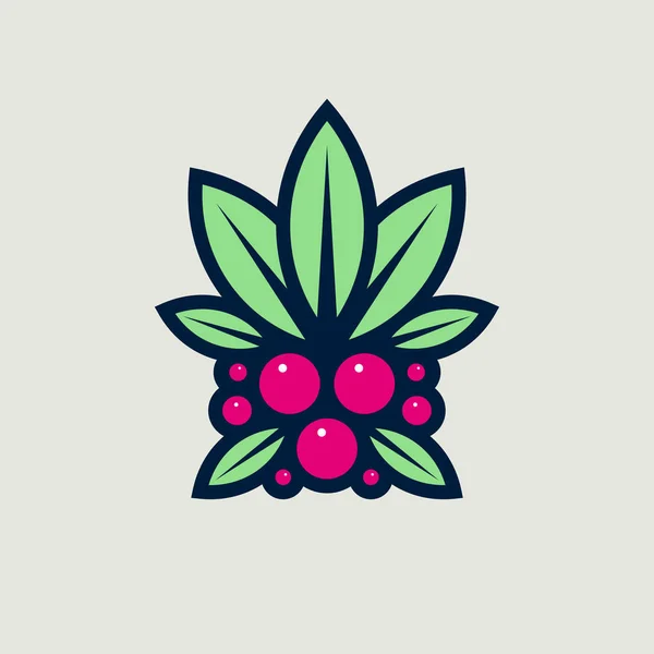 Rote Beeren Logo Himbeere Oder Preiselbeere Mit Blättern Symbol Florale — Stockvektor