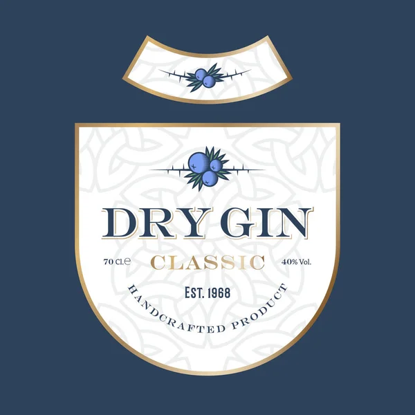 Dry Gin Etikett Wacholderbeeren Mit Blättern Und Dornen Klassische Buchstaben — Stockvektor