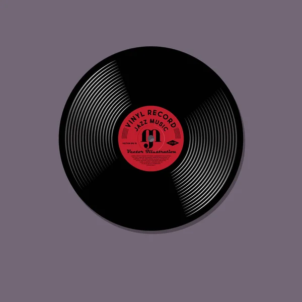 ビニールレコードモデル 赤いラベルと音楽ビニールレコードのモックアップ — ストックベクタ
